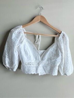 Altar'd State White Eyelet Puff Sleeve Crop Top